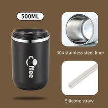 Load image into Gallery viewer, Stainless Steel Thermos Coffee Cup with Silicone Straw
